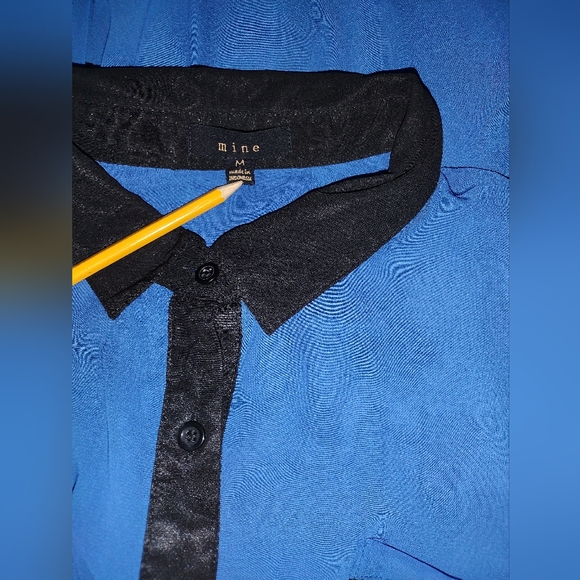 Mine Sheer Button Up Blouse Royal Blue & Black Size M NWOT - Picture 8 of 10